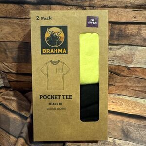 Brahma T-Shirt 2XL 50-52 Yellow & Black Pocket 2 Pack Relaxed Moisture Wicking